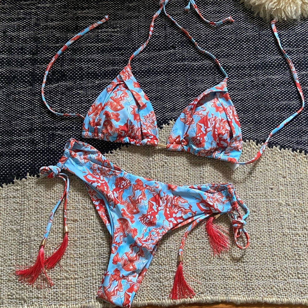 NEW Blue red string bikini set sz Large